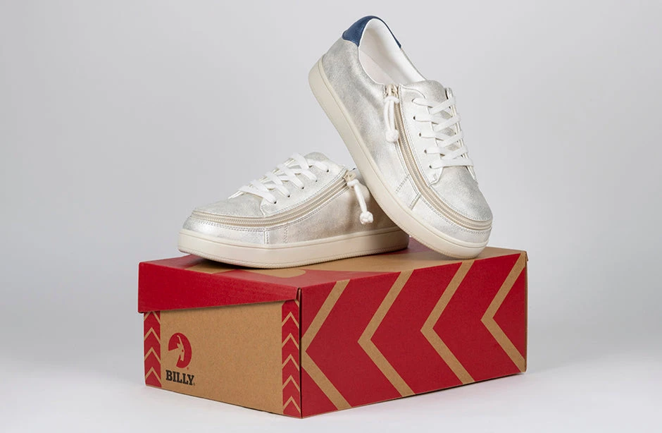 FINAL SALE - Women's White (Navy Mustache) BILLY Sneakers - Image 8