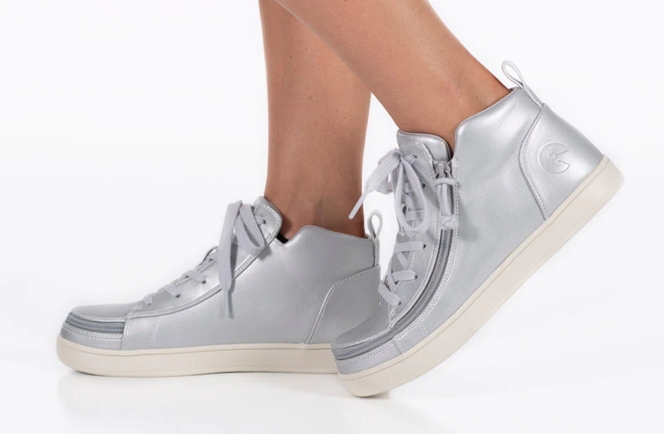 FINAL SALE - Women's Silver Grey Metallic BILLY Sneaker Lace Mid Tops - Image 9