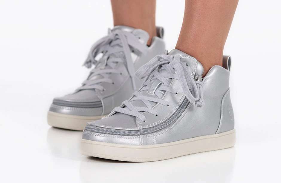 FINAL SALE - Women's Silver Grey Metallic BILLY Sneaker Lace Mid Tops - Image 10